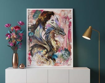 Drache Kunstdruck: Surreales Fantasy Wandbild