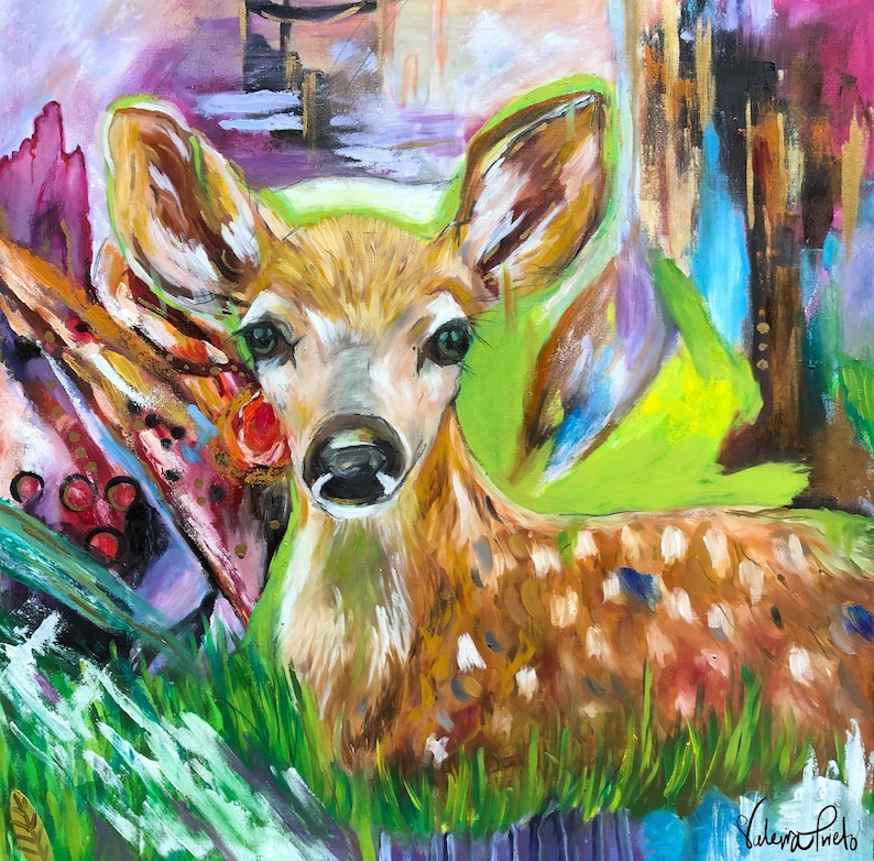 Fawn Deer Oil painting original. Animal pop art deer pop art image 1