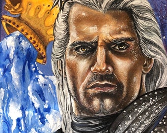 The Witcher, Geralt of Rivia original illustration. Henry Cavill portrait. Libra zodiacs