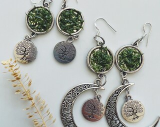 Orecchini Pendenti In Argento 925 Con Pietra Di Luna E Albero Della Vita - Gioiello Ipoallergenico, Regalo Per Mamma E Figlia