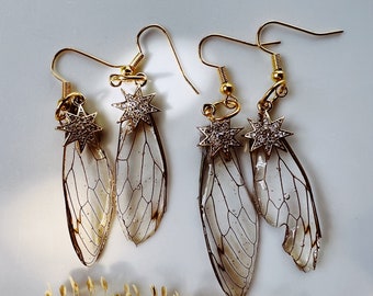 Boucles d'oreilles ailes de cigale vraies ailes.