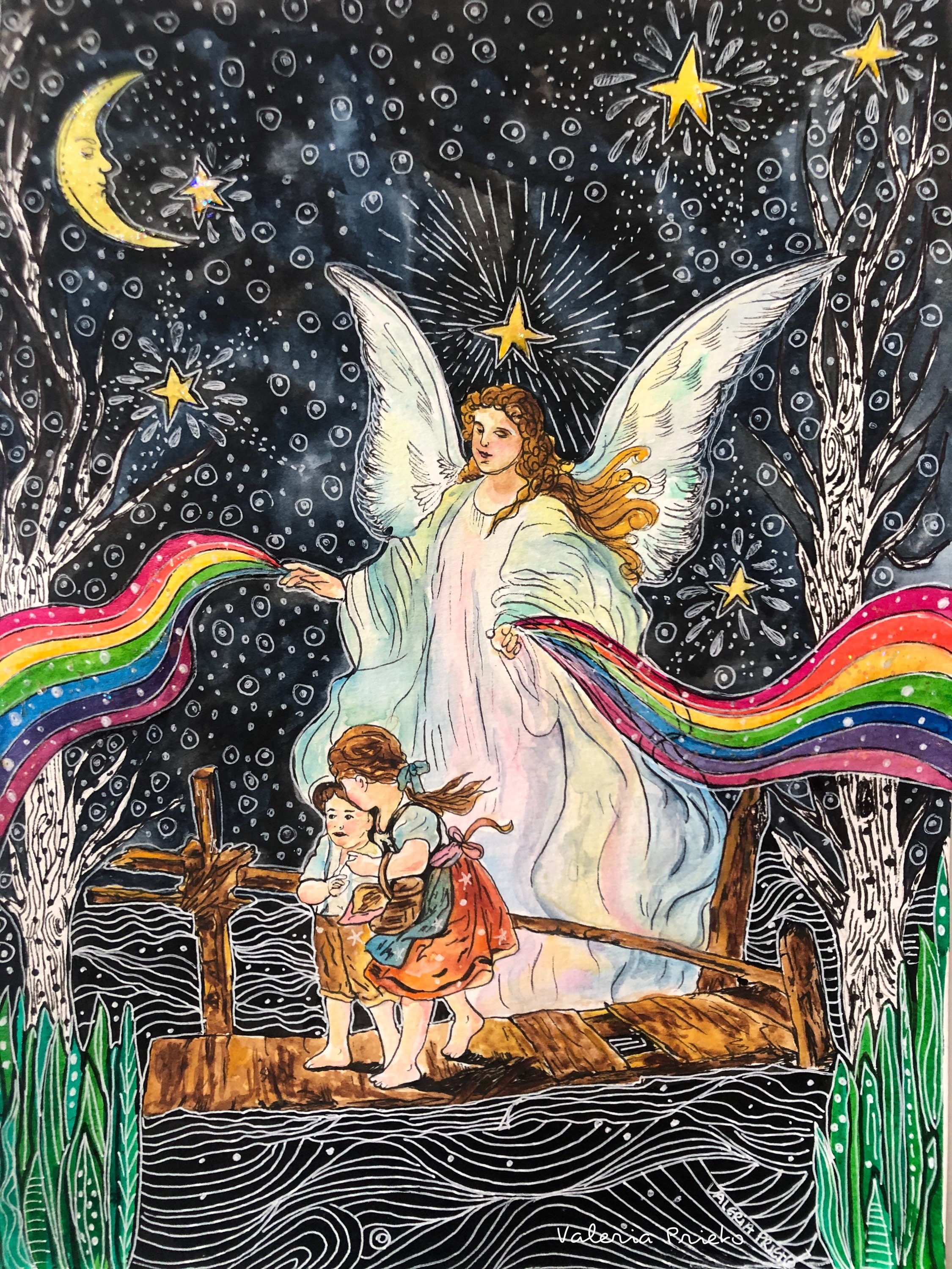 Cuadro Del Angel De La Guarda Guardian Angel With Kids Crossing