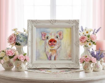 キャンバスにプリントされた豚の肖像画：農家の豚の壁アート - Etsy 日本