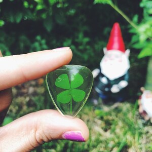 Guitar pick CHARM made with natural 4 leaf clover, music lover, guitar player, guitar accessories, music accessories, music, musician image 5