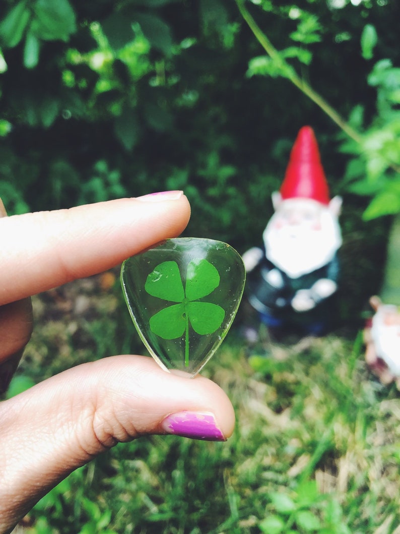 Guitar pick CHARM made with natural 4 leaf clover, music lover, guitar player, guitar accessories, music accessories, music, musician image 5