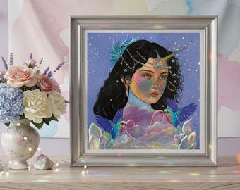 Impresión de retrato de unicornio de Isadora: arte de pared de princesa de fantasía