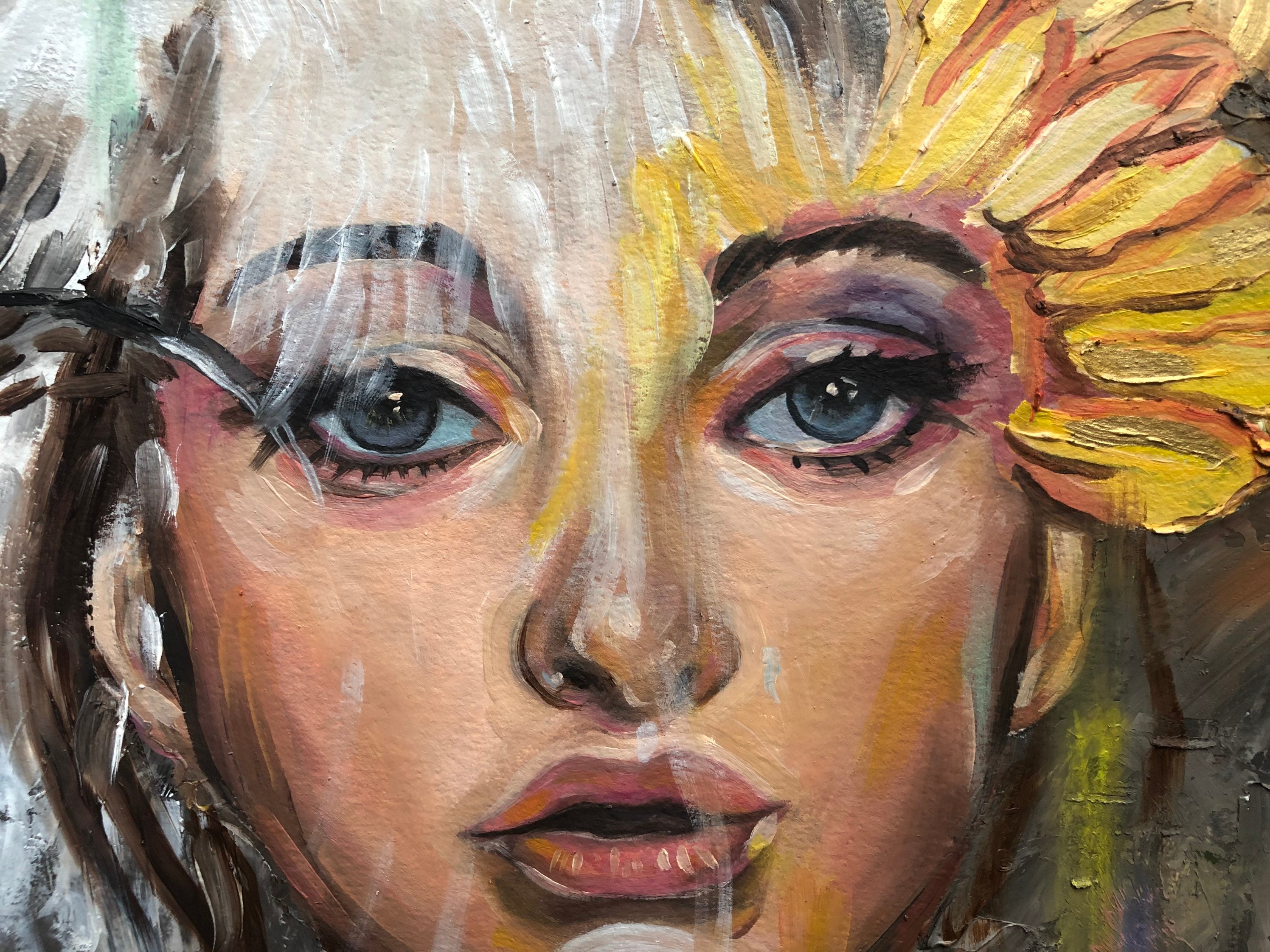 ハクトウワシの油絵：女性の肖像画、ポップアート風ファッション壁飾り