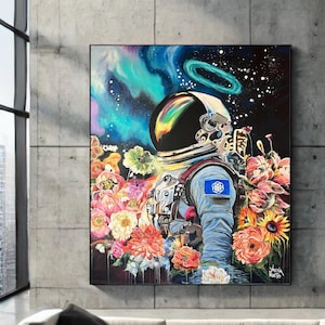 宇宙飛行士の絵画、壁画サイズ、宇宙飛行士の壁アート、宇宙飛行士の壁の装飾、壁画アート、宇宙の壁アート、宇宙の絵画、テラナウタ、スターシード