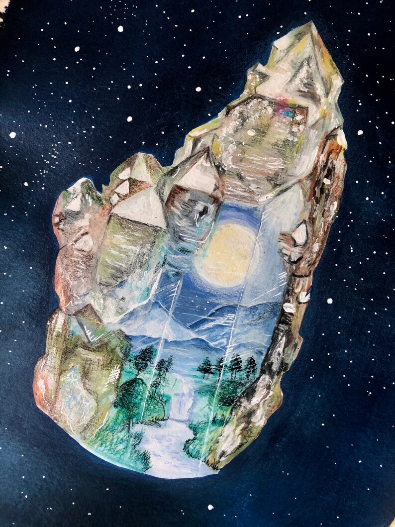 Crystal With Landscape Inside Original Illustration. Mineral - Etsy New ...