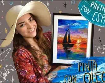 Video Tutorial: Pintando con óleo y espátula! Un velero en atardecer,  pinta conmigo!