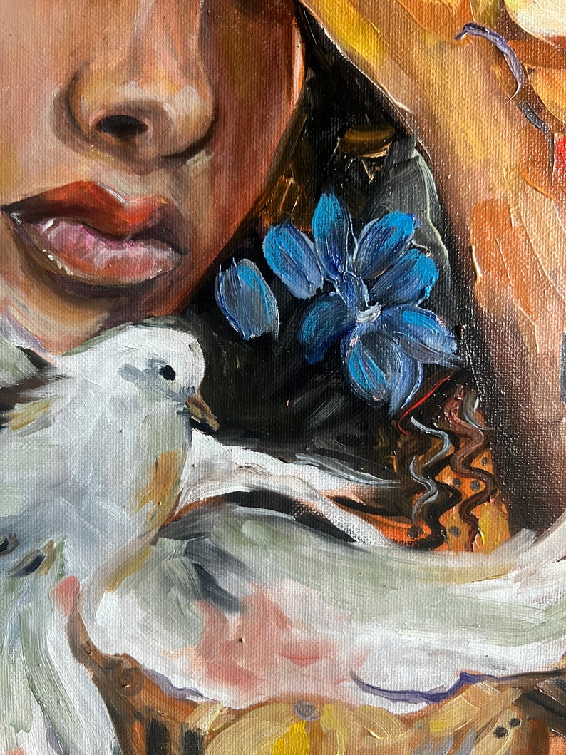 Dove painting and girl In search of a path oil painting image 10