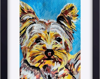 Yorkie dog portrait with acrylics