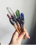 Bamboo hair chopstick/wand with polished rainbow quartz , chopsticks, bamboo chopsticks, wand, magic wand, hair sticks, rainbow white. 