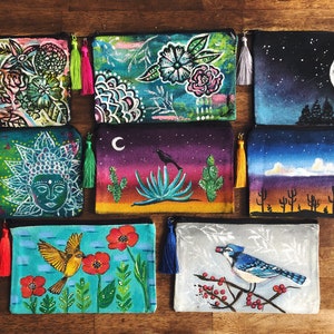 Pouches hand painted with zipper. Art Pouches, Makeup pouches, pouches. Makeup bag, pencil bag, art bag