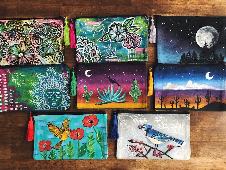 OOAK hand painted pouches with zipper. Messy Art Pouches Etsy