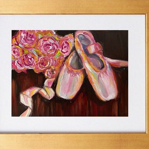 Pink ballerina shoes, ballet shoes original painting. Ballet wall art, ballet painting, ballet wall decor, ballerina wall art, ballet lovers