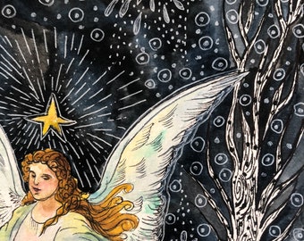Guardian Angel Art Print: Glitter Embellished, Children on