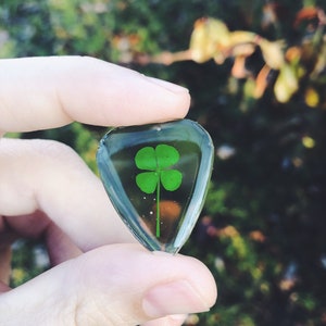 Guitar pick CHARM made with natural 4 leaf clover, music lover, guitar player, guitar accessories, music accessories, music, musician small clover