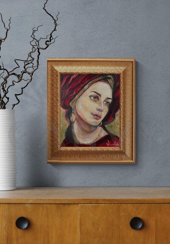 赤いターバンを巻いた女性：オリジナル油絵、女性の肖像画 - Etsy 日本