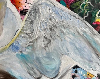 ホワイトスワン抽象画 キャンバスに油彩とアクリル、花のアート - Etsy