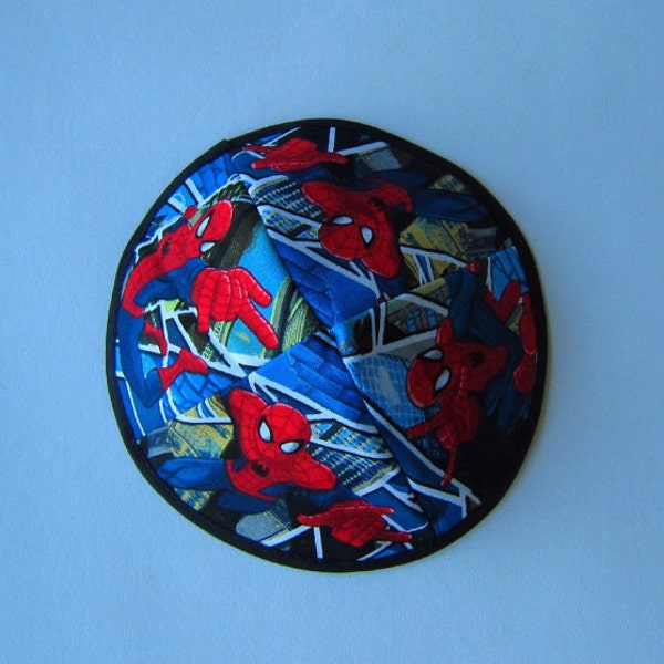 Ready To Ship Boys Kippah Yarmulke In Spiderman Fabric In White Cotton Interior Size 18 Inches By 9 Inches