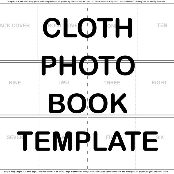 Cloth photo book TEMPLATE for SPOONFLOWER cut & sew fat quarter baby book panel