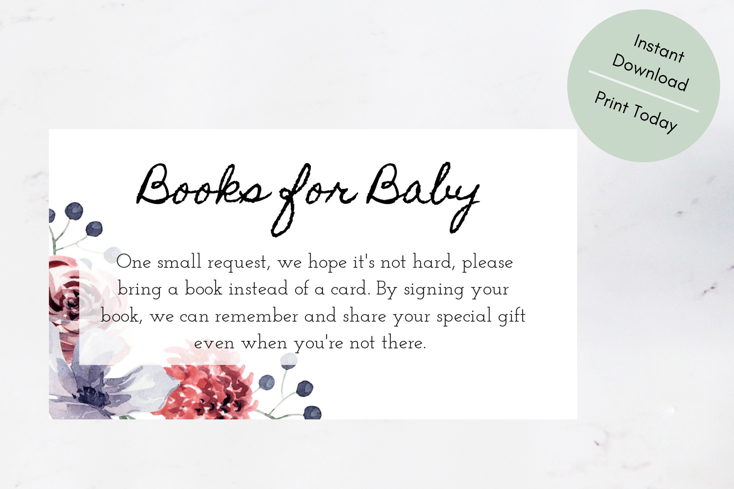 Books for Baby Printable Baby Shower Book Card Insert Baby Etsy