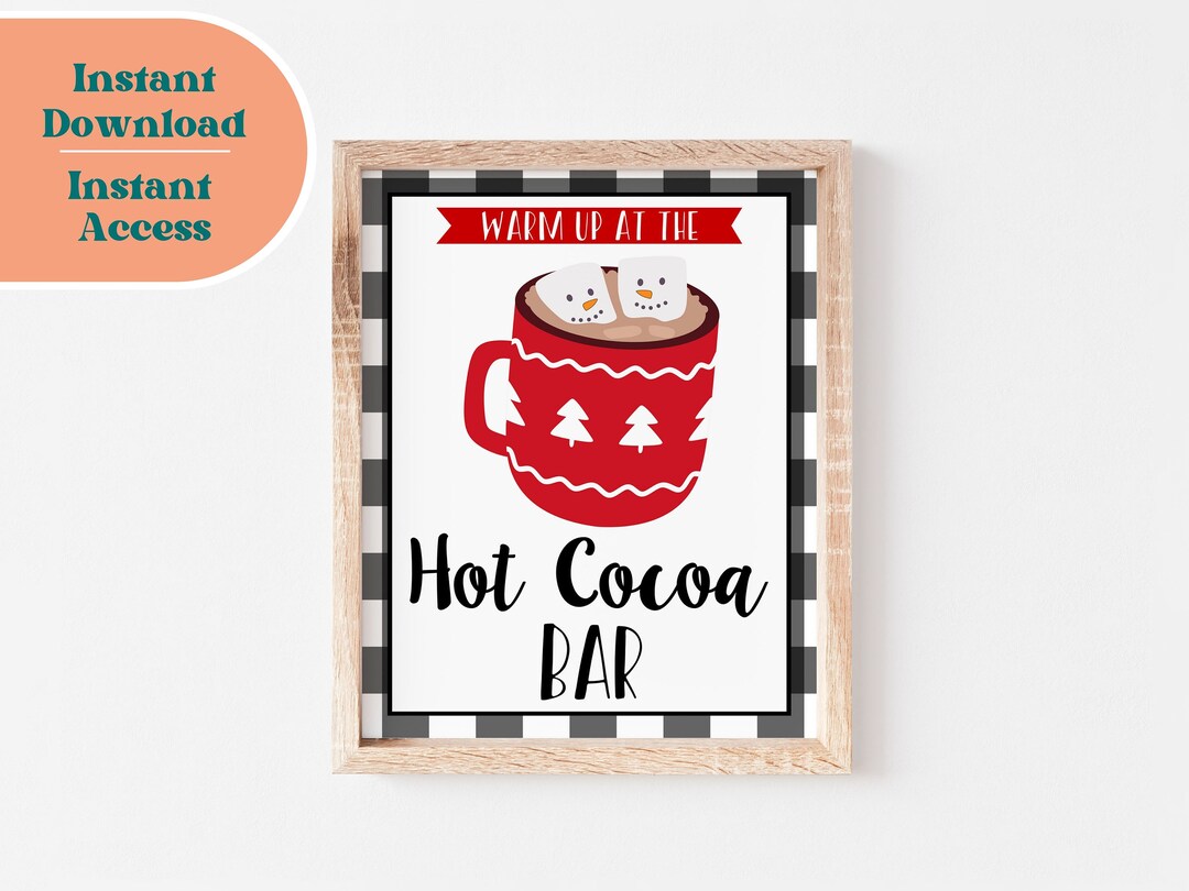 Hot Cocoa Bar Sign Christmas Sign Printable Buffalo Plaid Printable