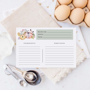 Printable Recipe Cards, 4x6 Recipe Cards, Bridal Shower Recipe Cards, Thanksgiving Recipe Cards, Instant Download