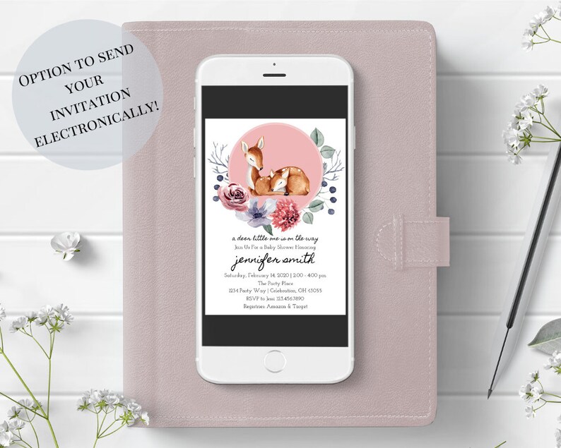 Girl Baby Shower Invitation Deer Baby Shower Editable Invitation Template Printable Baby Shower Invitation Blush Floral Woodland