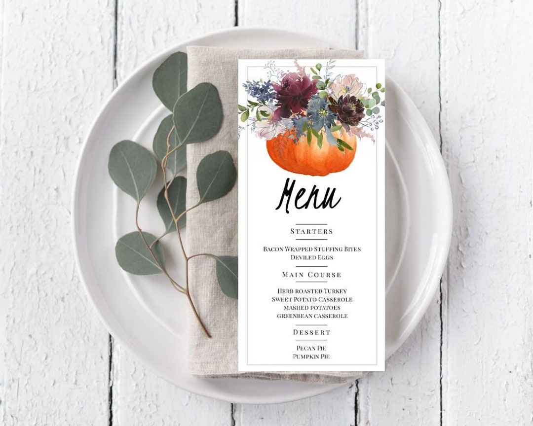 Fall Dinner Menus Dinner Menu Template Wedding Menu Etsy