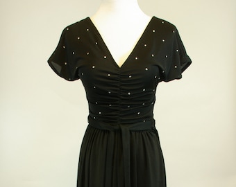 Black Rhinestone Disco Dress Young Edwardian by Arpeja 24 inch 61 cm Waist