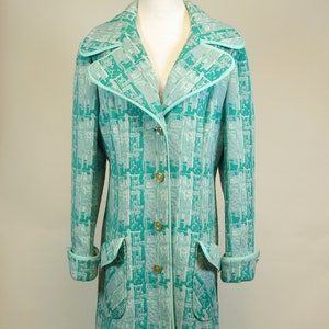 Aqua Lilli Ann Coat Big Flappy Collar Abstract Weave M - L