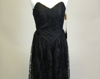 NWT Cindy Lynn Black Lace Strapless 80s Party Dress 26 inch 66 cm Waist Madonna Club Kid NYE Prom Goth Bride