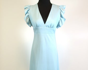 70s Disco Dress Sky Blue Maxi with Open Tie Back Sears