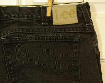 38"W 34"L Lee Black Denim High Waist Jeans 80s 90s Retro Tapered Leg Jeans