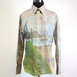 70s Butterfly Collar Pointillist Painting Photo Print Style Shirt