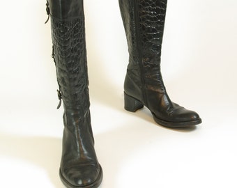 Statement Boots Franco Martini Black Leather Knee High Boots Women's US Size 7.5 UK size 5 EUR size 38