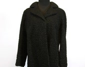 Frederick Nelson Black Curly Lamb Hip Length Swing Coat Retro 40s 50s VLV Rockabilly Hollywood Regency