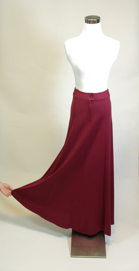 70s Knit Maxi Skirt Maroon Oxblood Brick Red A Lin