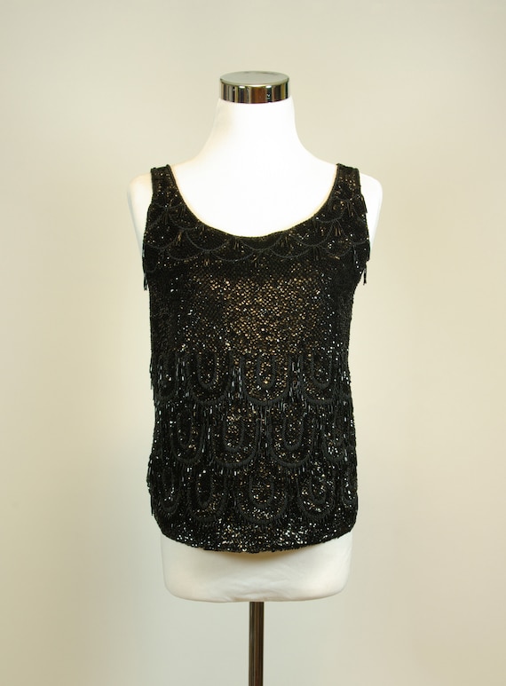 Mai Jacob label Black Sequin Beaded Fringe Sleevel