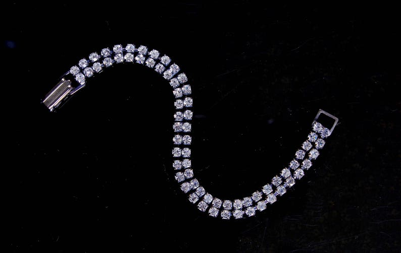 Rhinestone Tennis Bracelet 50s Glamor Gal VLV Rockabilly Prong Set Rhinestones