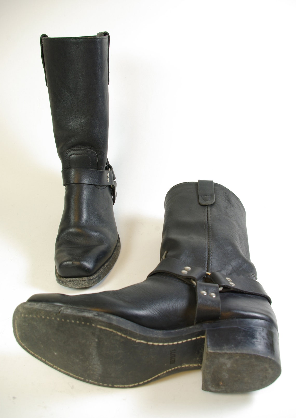 Black Leather Landis Harness Boots Square Toe Womens US 11/UK | Etsy