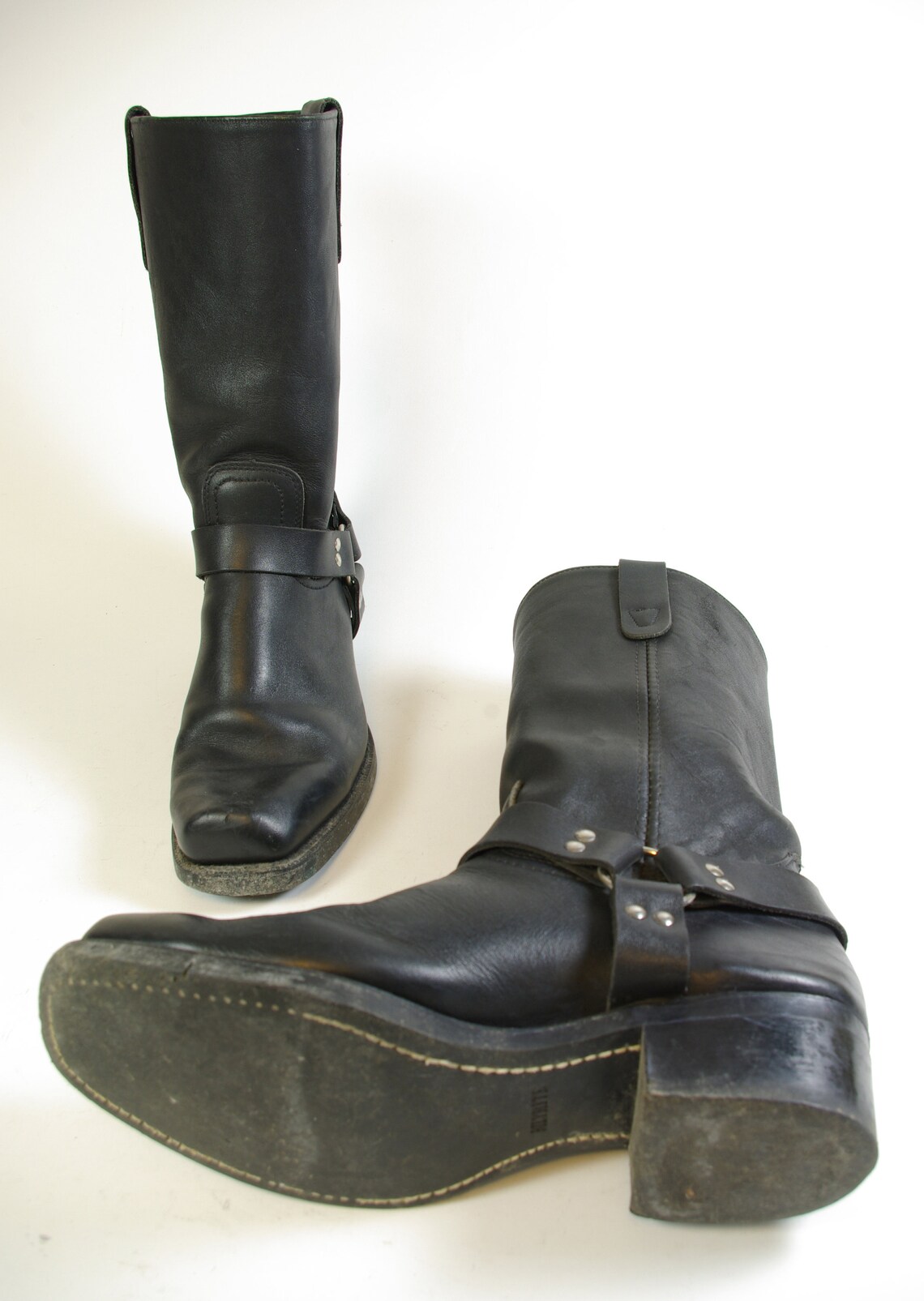 Black Leather Landis Harness Boots Square Toe Womens US 11/UK Etsy