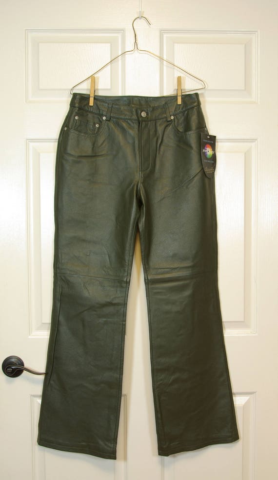 30 W New with Tags Olive Green Leather Boot Cut Pants 90s | Etsy