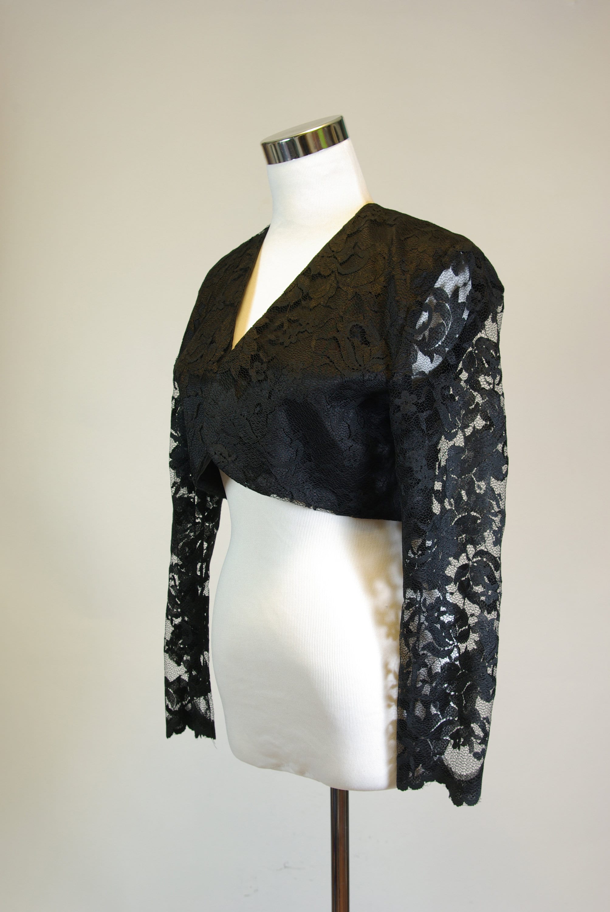 Black Lace Bolero Crop Jacket Sheer Sleeves Hampton Nites