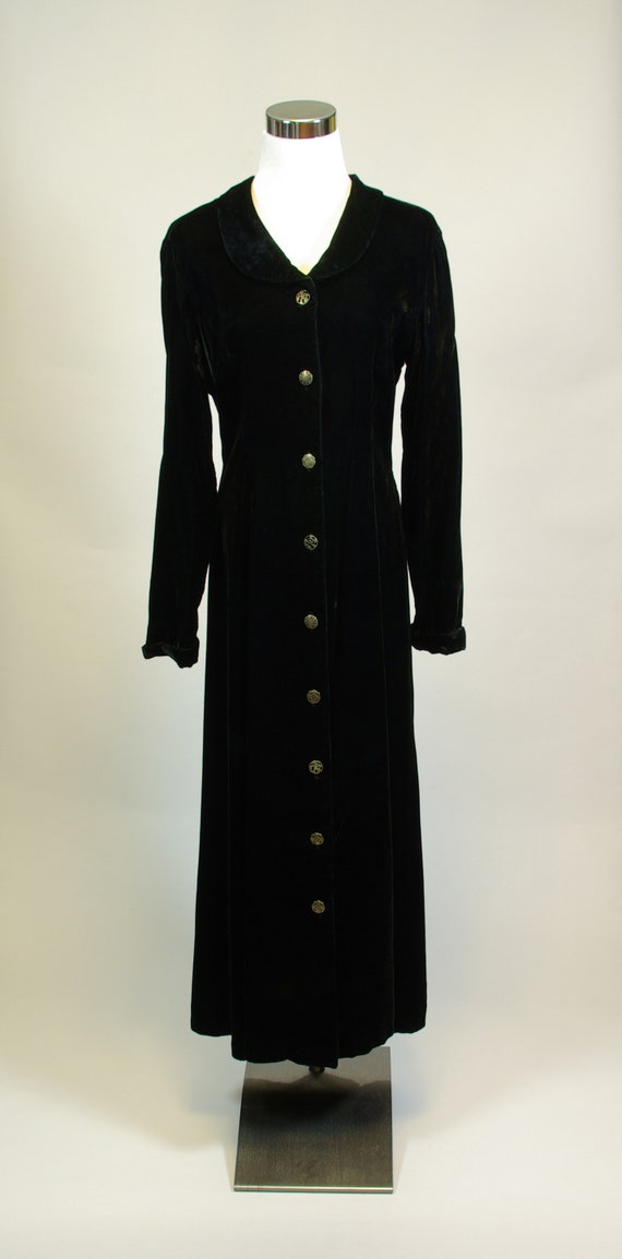 Black Velvet Button Front Shawl Collar Maxi Dress