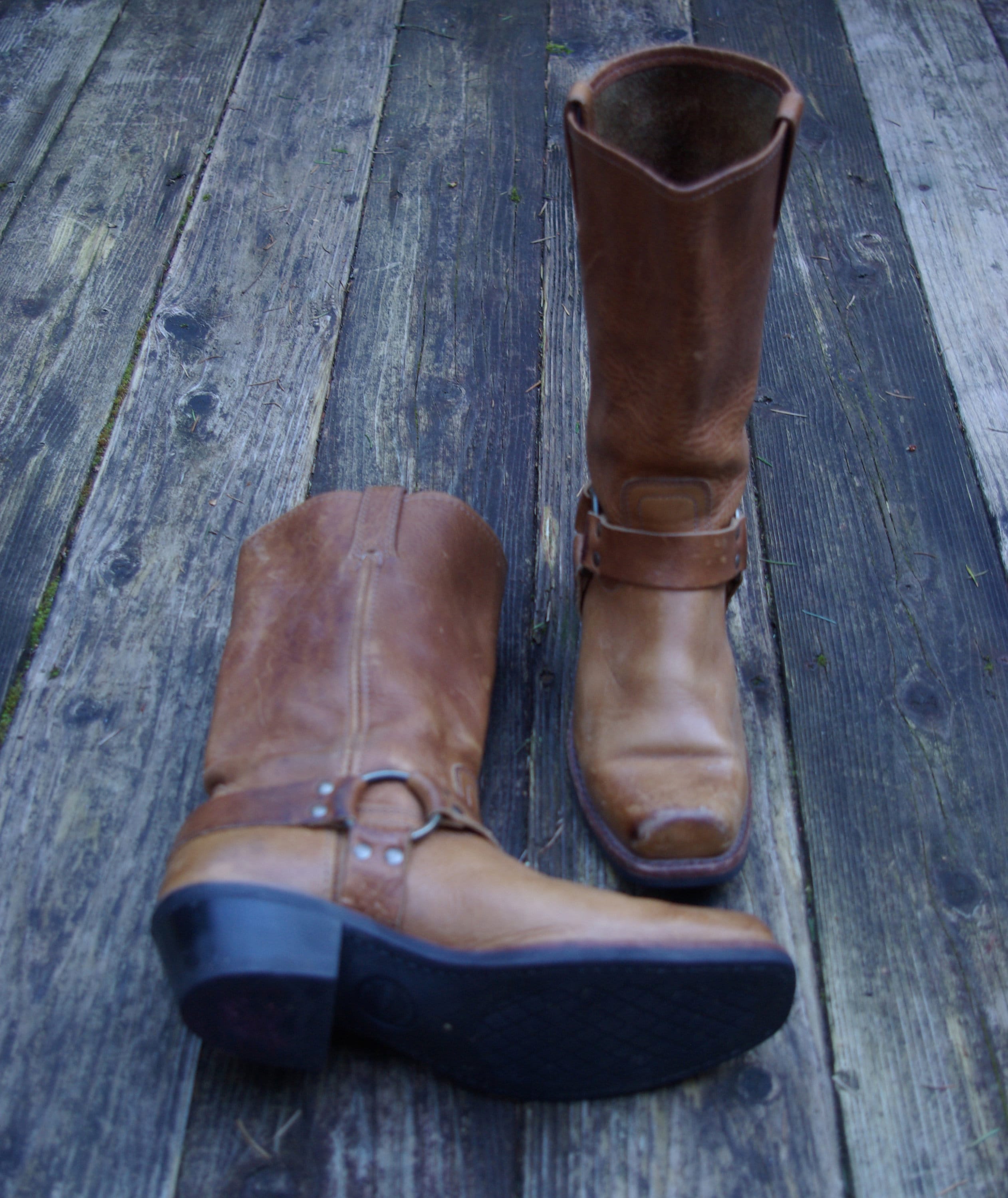 Vintage Tan Leather Harness Boots Square Toe Deadstock Men\'s Size 9 Joe Boots DEAN LEATHER HARNESS BOOT – Dingo1969 main image 4