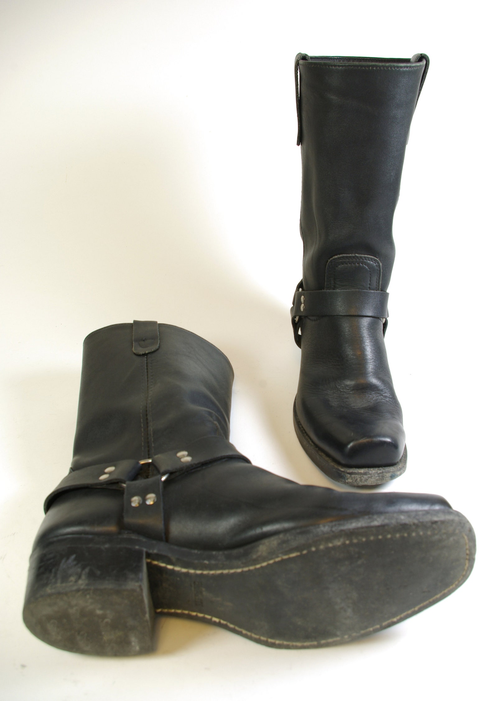 Black Leather Landis Harness Boots Square Toe Womens US 11/UK | Etsy