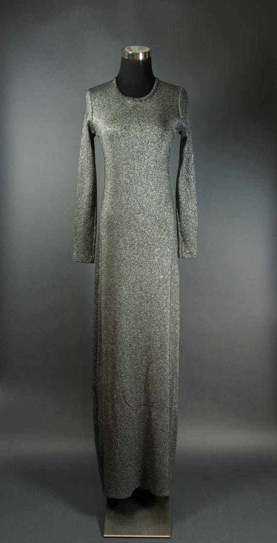 long sleeve silver maxi dress